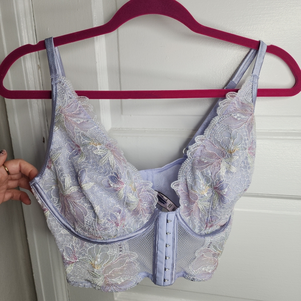 NEW Victoria’s Secret Purple Floral Bustier Lace Luxe Bralette Small